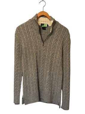 Peregrine Wool Sweater Men's Large Gray Fisherman Cable Knit Quarter Zip England